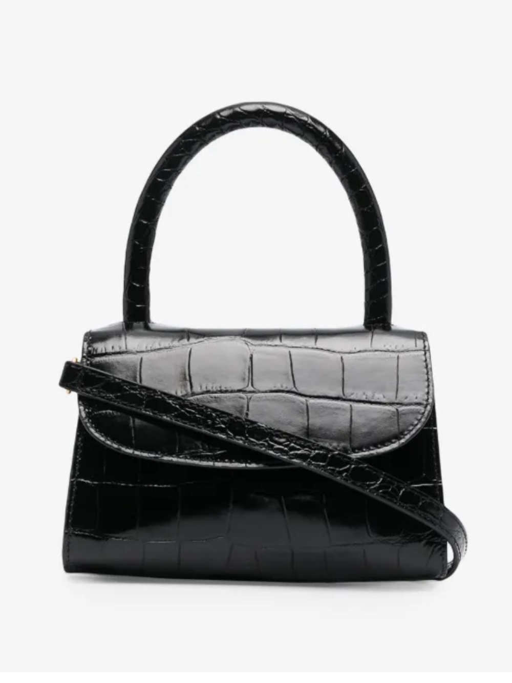 BY FAR Black Croc-Embossed Mini Top Handle Bag